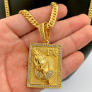CORRENTE GRUMET DUPLA (6mm) + PINGENTE PLACA FÉ CRAVEJADA (4cm) - BANHADO A OURO 18K