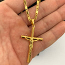 CORRENTE PIASTRINE (4mm) + PINGENTE CRUCIFIXO CÔNCAVO COM CRISTO (4,5cm) - BANHADO A OURO 18K