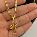 CORRENTE PIASTRINE (4mm) + PINGENTE DE CRUZ 3D CHAPADO (3,5cm)- BANHADO A OURO 18K