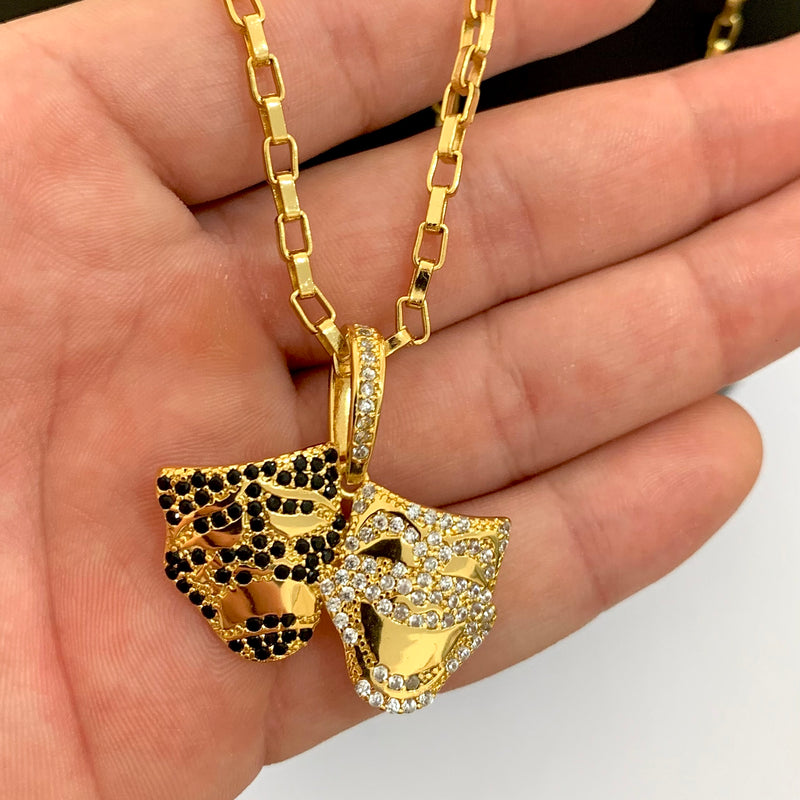 CORRENTE TIJOLINHO (4mm) + PINGENTE CHORA AGORA RI DEPOIS CRAVEJADA (4,2cm) - BANHADO A OURO 18K