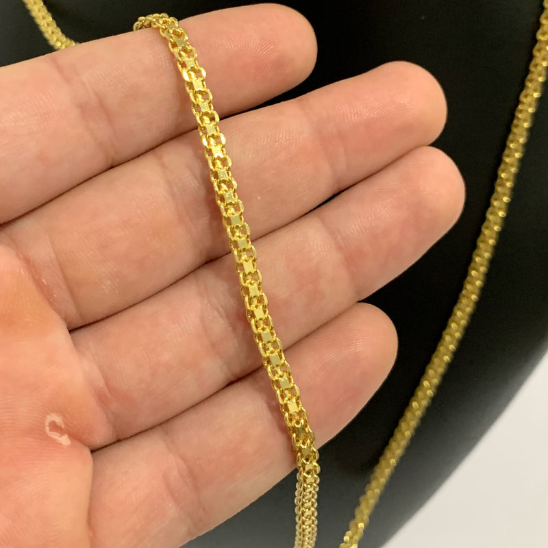 CORRENTE CADEADO DUPLO (4mm) + PINGENTE MEDALHA SÃO BENTO (2,5cm) - BANHADO A OURO 18K