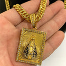 CORRENTE GRUMET DUPLA (10mm) + PINGENTE PLACA NOSSA SENHORA APARECIDA (4cm) - BANHADO A OURO 18K