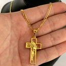 CORRENTE FIGARO 3X1 (3mm) + PINGENTE CRUZ COM FACE DE JESUS (3,8cm)- BANHADO A OURO 18K
