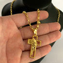 CORRENTE TIJOLINHO (4mm) + PINGENTE CRUZ COM FACE DE JESUS (3,8cm)- BANHADO A OURO 18K