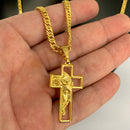 CORRENTE GRUMET DUPLA (4mm) + PINGENTE CRUZ COM FACE DE JESUS (3,8cm)- BANHADO A OURO 18K