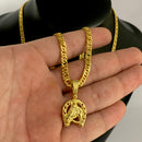 CORRENTE GRUMET DUPLA (4mm) + PINGENTE FERRADURA (2cm) - BANHADO A OURO 18K