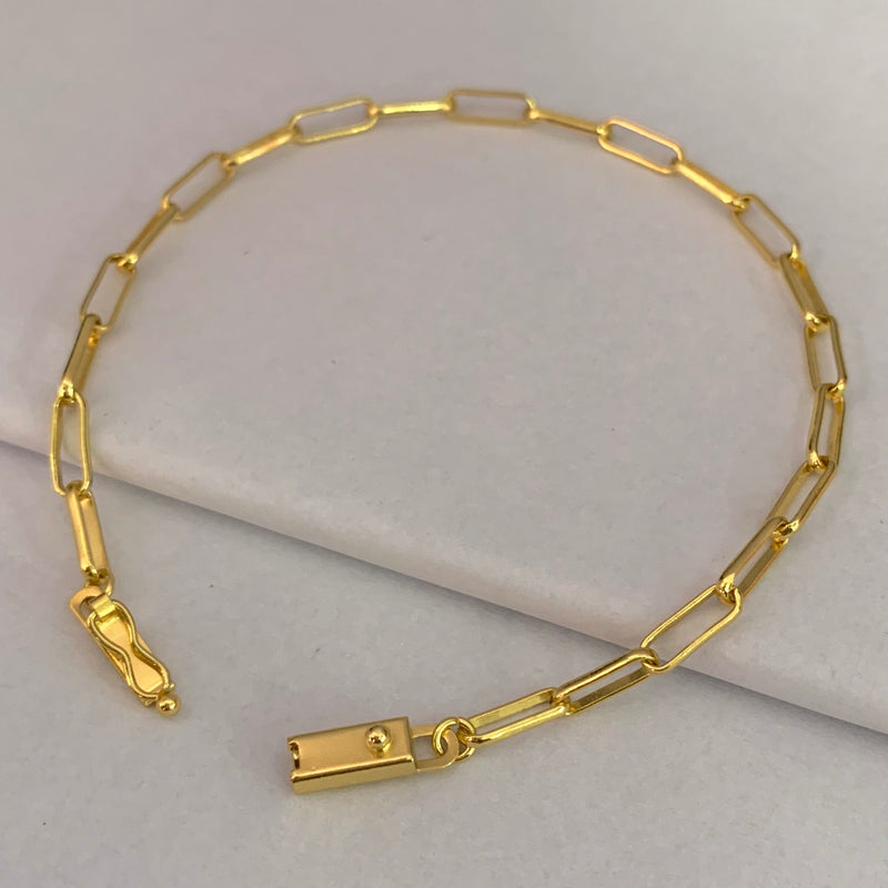 PULSEIRA CADEADO LONG (4mm) - BANHADO A OURO 18K