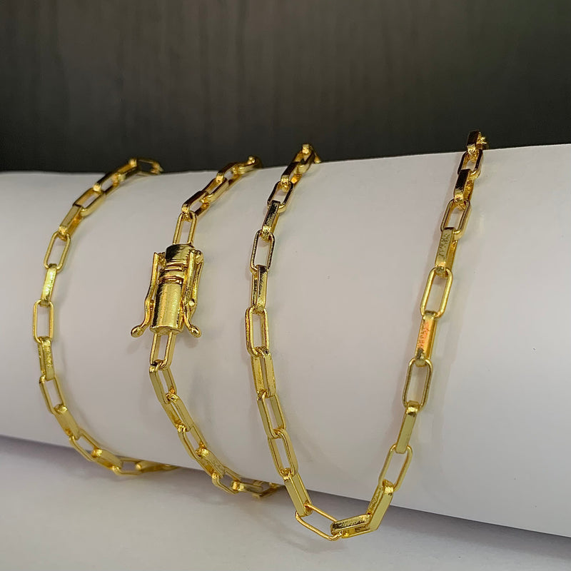 CORRENTE CADEADO LONG (4mm) - BANHADO A OURO 18K