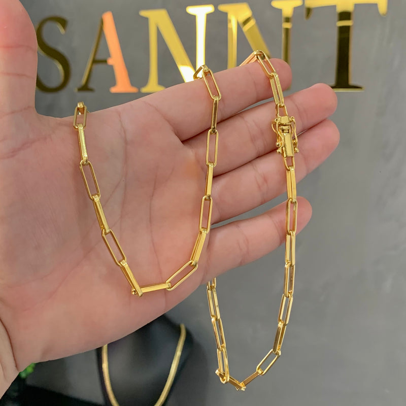 CORRENTE CADEADO LONG (6mm) + PINGENTE PLACA NOSSA SENHORA APARECIDA (4cm) - BANHADO A OURO 18K