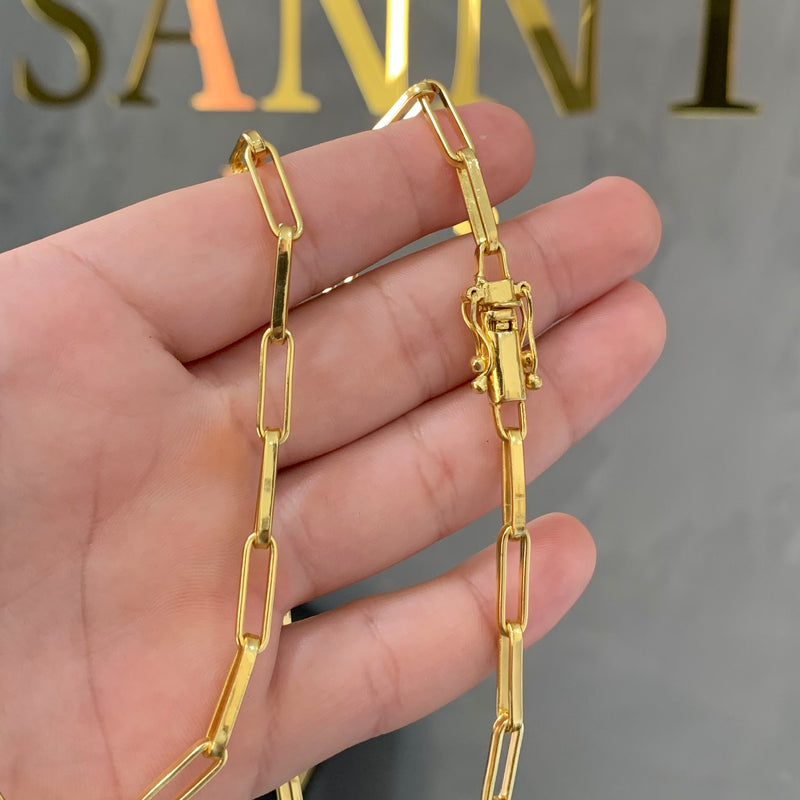 CORRENTE CADEADO LONG (6mm) + PINGENTE PLACA NOSSA SENHORA APARECIDA (4cm) - BANHADO A OURO 18K