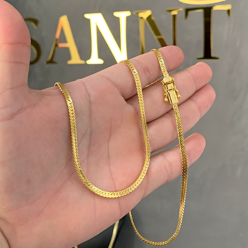 CORRENTE CADEADO FLAT (4mm) BANHADO A OURO 18K