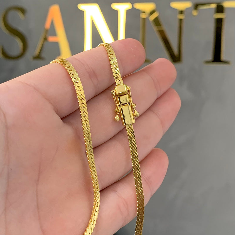 CORRENTE CADEADO FLAT (4mm) BANHADO A OURO 18K