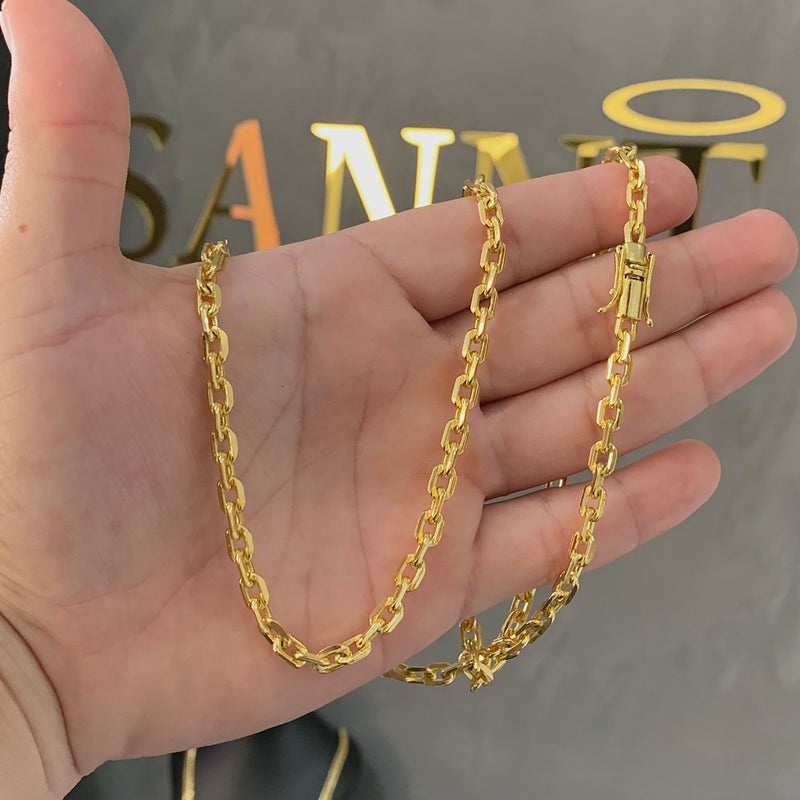 CORRENTE CADEADO (5mm) + PINGENTE PLACA NOSSA SENHORA APARECIDA (4cm) - BANHADO A OURO 18K