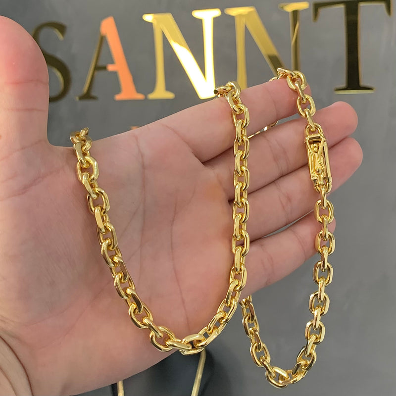 CORRENTE CADEADO (8mm) + PINGENTE PLACA FÉ CRAVEJADA (4cm) - BANHADO A OURO 18K