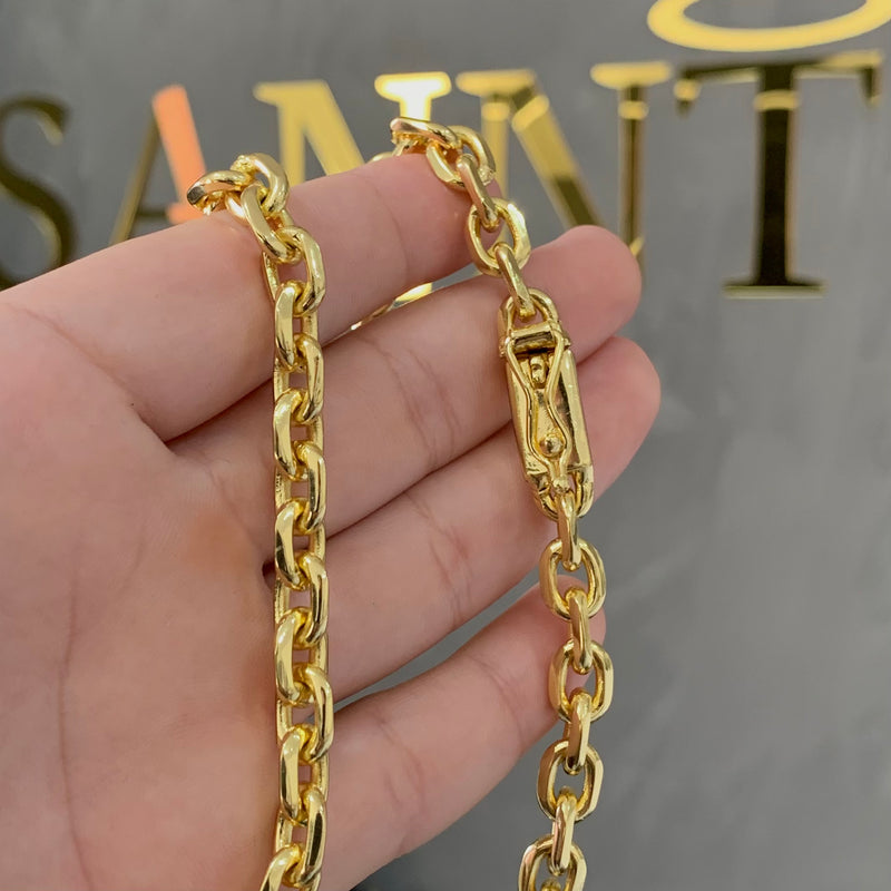 CORRENTE CADEADO (8mm) + PINGENTE PLACA FÉ CRAVEJADA (4cm) - BANHADO A OURO 18K