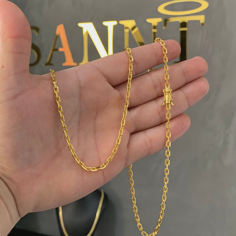 CORRENTE CADEADO (3mm) +  PINGENTE ESCUDO DA FÉ (3cm) - BANHADO A OURO 18K