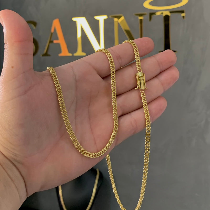 CORRENTE GRUMET DUPLA (4mm) - BANHADO A OURO 18K