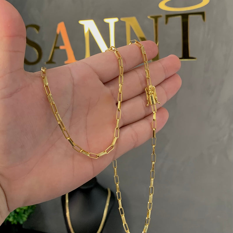 CORRENTE CADEADO LONG (4mm) - BANHADO A OURO 18K