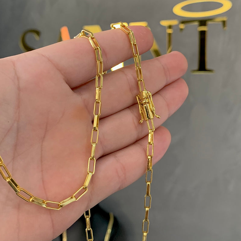 CORRENTE CADEADO LONG (4mm) - BANHADO A OURO 18K