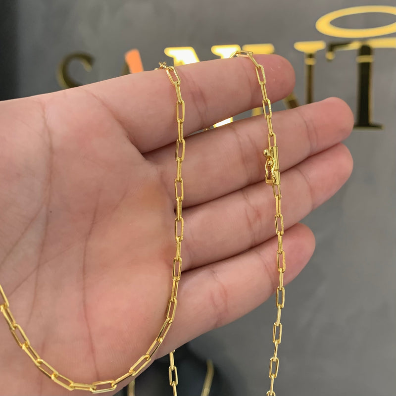 CORRENTE CADEADO FINO (2mm) + PINGENTE ROSA DOS VENTOS (2,5cm) - BANHADO A OURO 18K