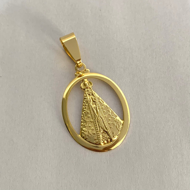 PINGENTE MEDALHA OVAL NOSSA SENHORA(3,5CM) - BANHADO A OURO 18K