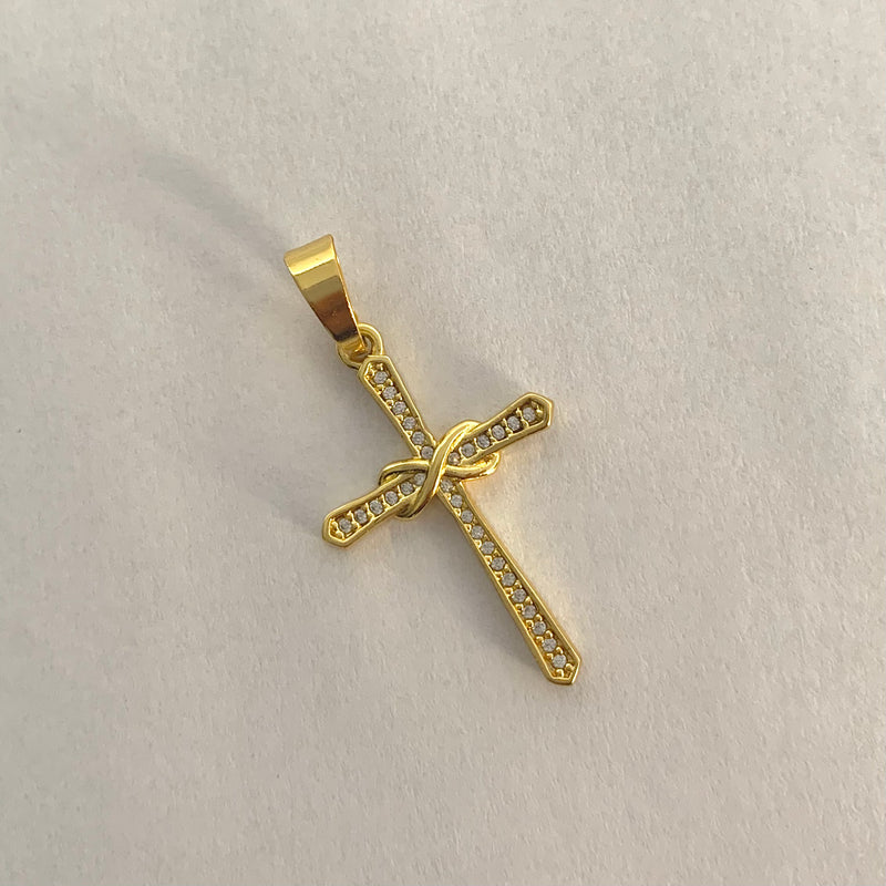PINGENTE CRUCIFIXO CRAVEJADO COM INFINITO (3,3cm) - BANHADO A OURO 18K
