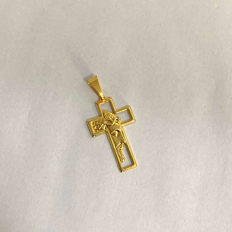 PINGENTE CRUZ COM FACE DE JESUS (3,8CM) - BANHADO A OURO 18K