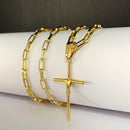 CORRENTE CADEADO LONG (4mm) + PINGENTE CRUZ ARAMADA (3,8cm)- BANHADO A OURO 18K