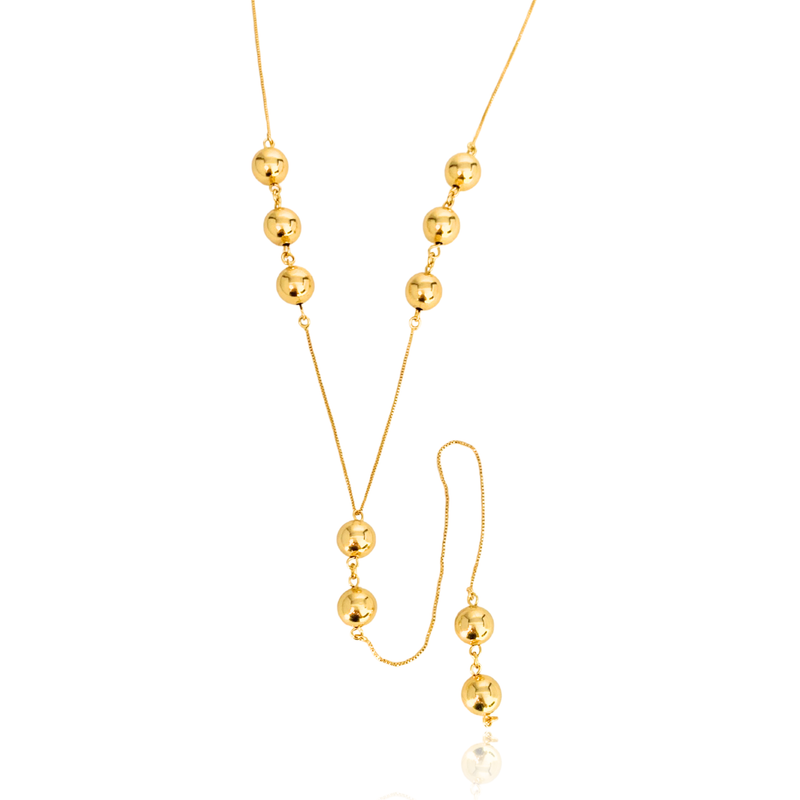 COLAR GRAVATA COM BOLAS - 60 cm - BANHADO A OURO 18K