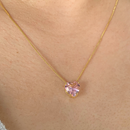 GARGANTILHA + BRINCO CORAÇÃO ROSA - (KIT) - BANHANDO A OURO 18K